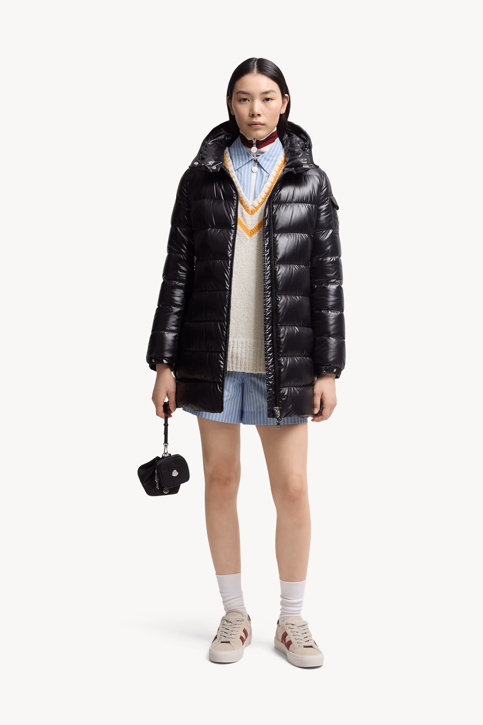 Doudoune mi-longue à capuche Courcelles Femmes Noir Moncler 0